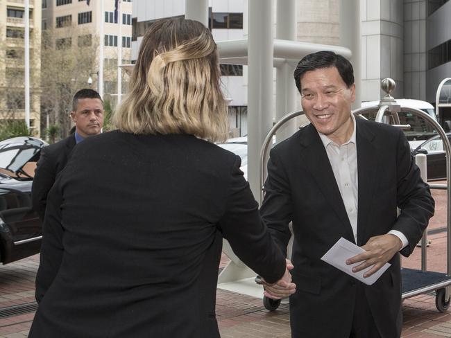 Shandong Vice Governor Xia Geng arrives at the Intercontinental Hotel. Pic: Mike Burton