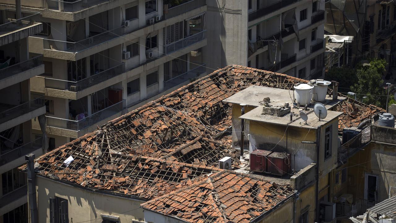 A destroyed rooftop in Beirut the day after the blast. Picture: Getty Images