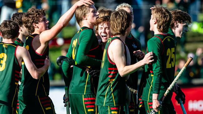 Under 18 Hockey Final at the Tasmanian Hockey Centre. Tasmania vs Queensland. Tasmania celebrate. Picture: Linda Higginson