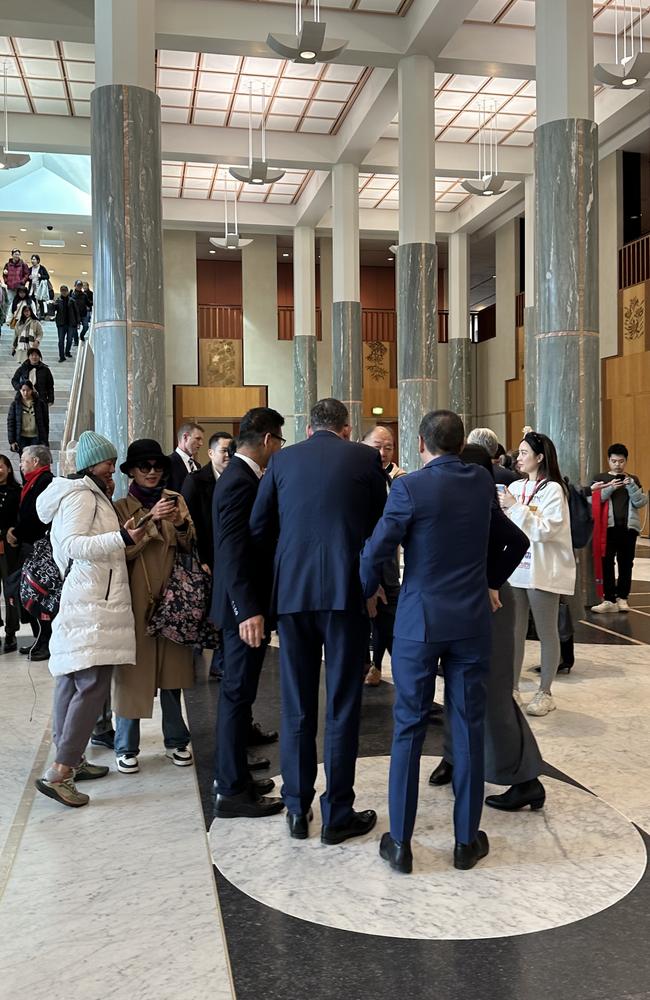 There was a flurry of excitement when Mr Andrews arrived, with people rushing to shake hands with the former premier. Picture: Jade Gailberger