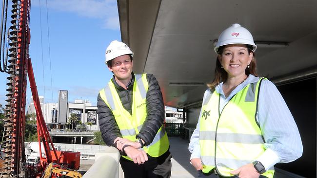 Project director Jaime Cali with James Davey from Multiplex as works began on the second hotel and apartment tower at The Star Gold Coast. Picture: Richard Gosling.