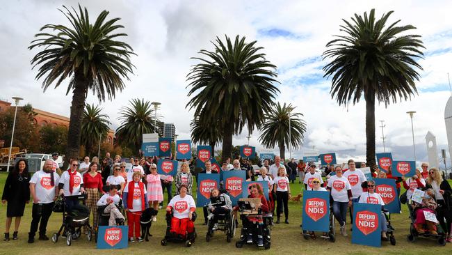 Protesters at a 2022 rally in Geelong to protect NDIS entitlements. Picture: Alison Wynd