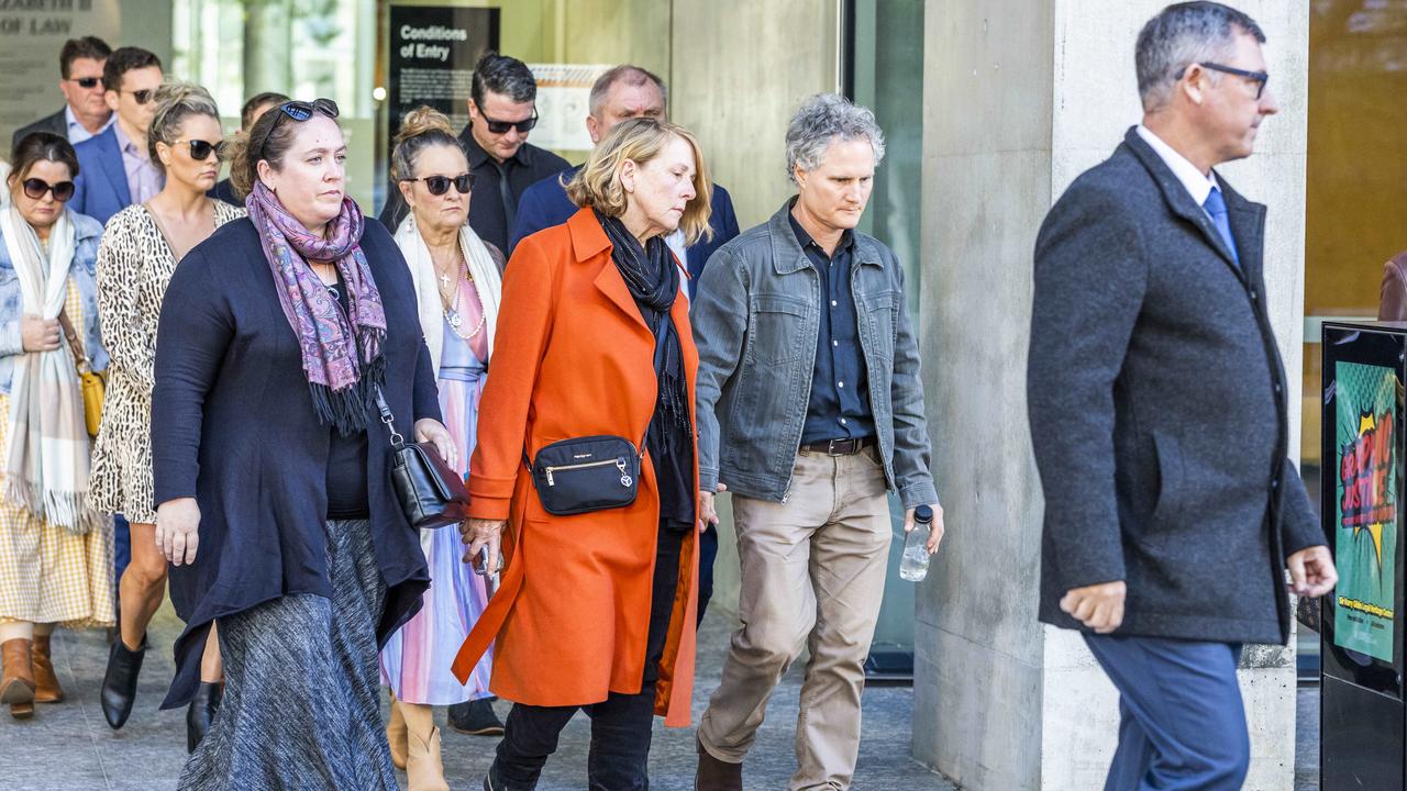 Family members of Kate Leadbetter and Matt Field leave court on Wednesday after the teenager behind the wheel of the car that killed the pregnant couple was jailed for manslaughter. They did not speak to waiting media upon leaving. Picture: Richard Walker