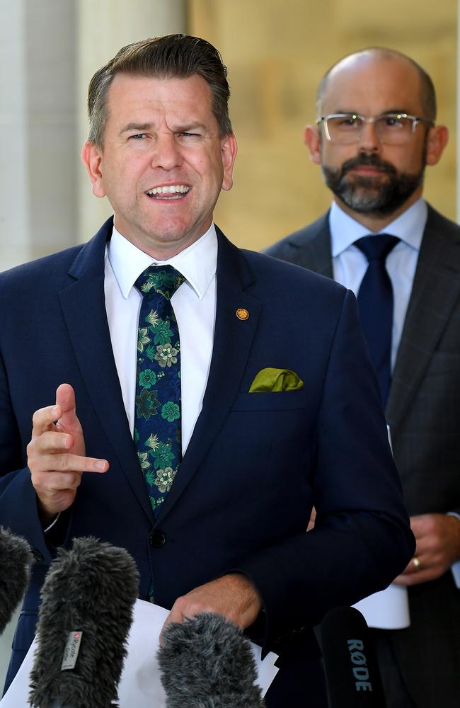 Deputy Premier Jarrod Bleijie and Treasurer and Energy Minister David Janetzki. Picture: NewsWire / John Gass