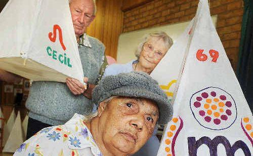 Hazel Roberts of Lismore (front) with Cecil Hicks of Lismore Heights and Ivy Arthur of Goonellabah, with their lanterns. . Picture: Jacklyn Wagner