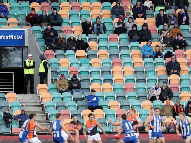 Nth Melbourne v GWS Giants at Blundstone Arena. A lot of empty seats in the grandstand. Picture: SAM ROSEWARNE.