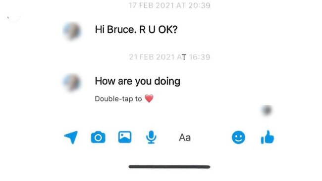 Screenshots of messages sent to Bruce Lehrmann in the wake of The Project interview with Brittany Higgins. Picture: Supplied.