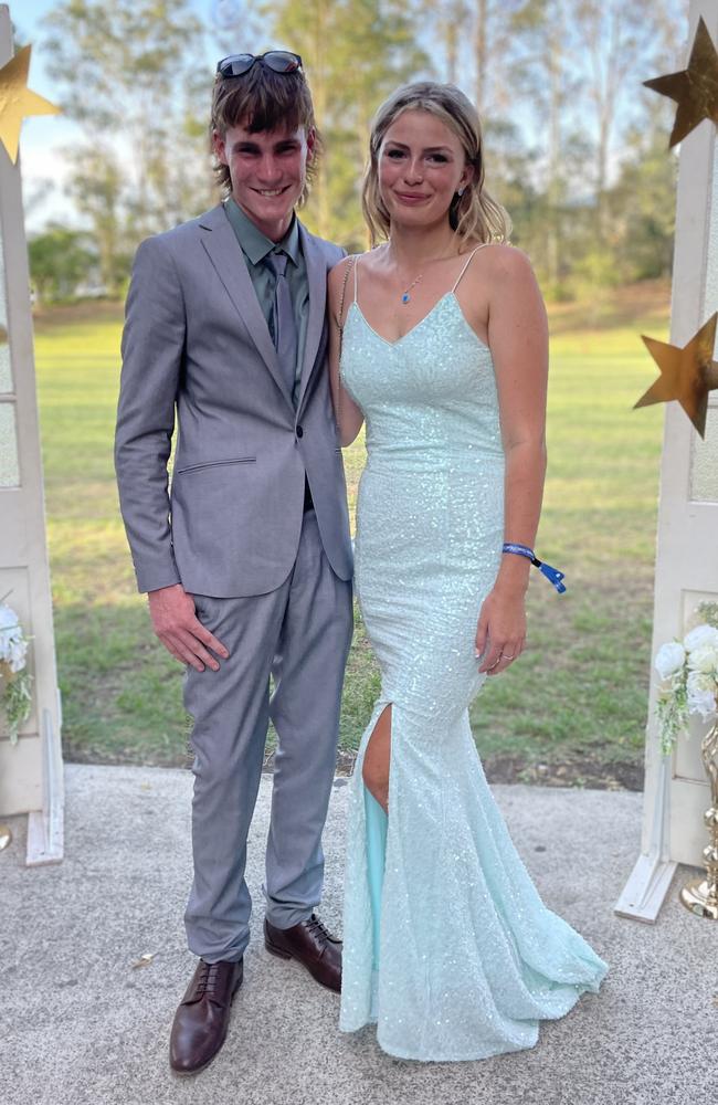 Luxie Leigh Duffy-Findlater and Regan Shade arrive at the 2024 Gympie State High School graduation formal.