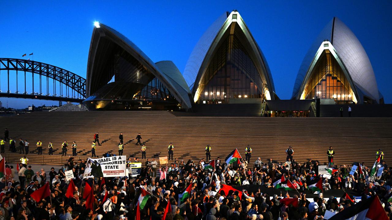 The pro-Palestine rally outside the Sydney Opera House on October 9, last year. Picture: AAP/Dean Lewins