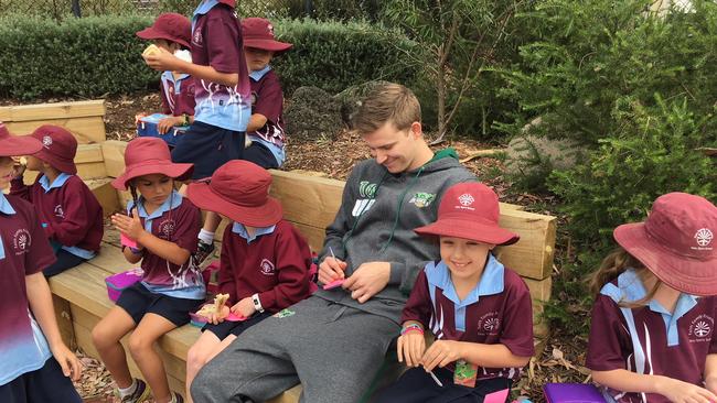 Jacob Gibson, king of the kids, on one of his many school visits Picture: Erin Hynson