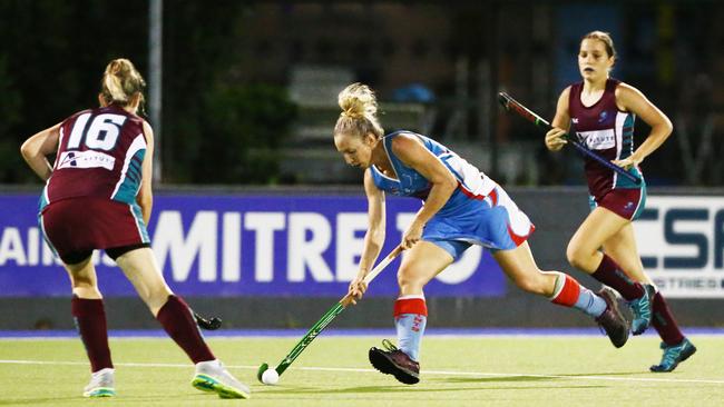 Action from the Cairns Hockey A Grade Women's match between the Cairns Saints and Brothers. Saints’ Rhylee Pendrigh makes her way up the middle of the field. PICTURE: BRENDAN RADKE