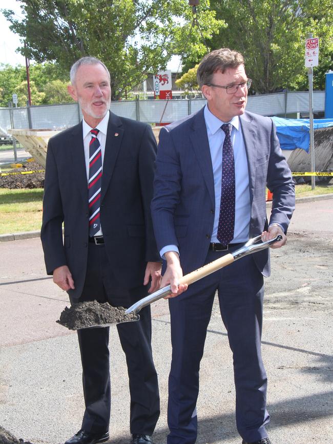 Launceston Mayor Albert van Zetten (left) with Federal Population, Cities and Urban Infrastructure Minister Alan Tudge at the launch of a $260 million University of Tasmania Inveresk campus project. Picture: BRUCE MOUNSTER