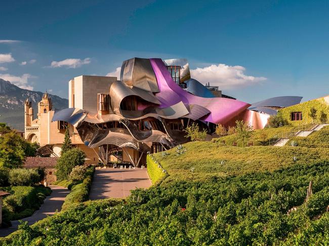 Hotel Marques de Riscal , in the medieval town of Elciego, Spain.This stunning 2Ist century chateau was designed by internationally renowned architect Frank Gehry.Image Suppliedescape10 october 2021kendall hill