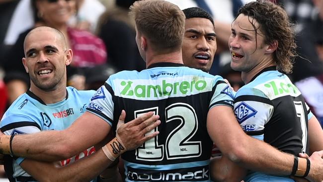 NRL 2024 RD27 Manly-Warringah Sea Eagles v Cronulla-Sutherland Sharks - celebbration. Picture: NRL Photos