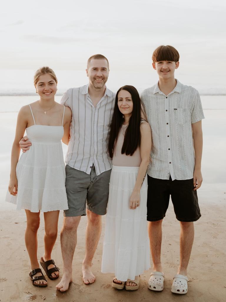 Christine Boyle, who was diagnosed with stage four cancer, with her husband Ryan and children, Meeka and Eli. Picture: Supplied