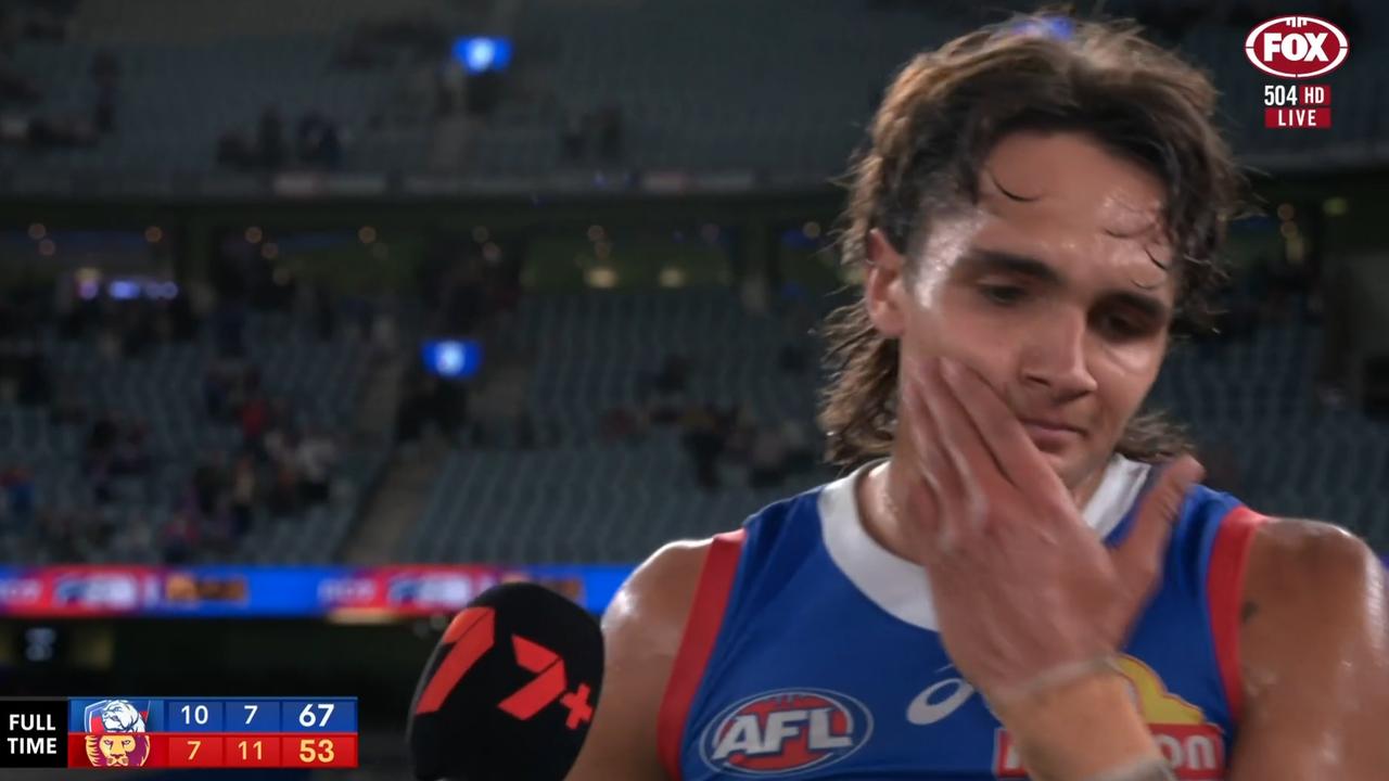 Bulldogs gun Jamarra Ugle-Hagan wipes away tears in devastating interview