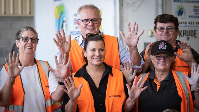 The Prime Minister and wife Jenny also met with volunteers at food bank charity Hawkesbury Helping Hands. Picture: Julian Andrews