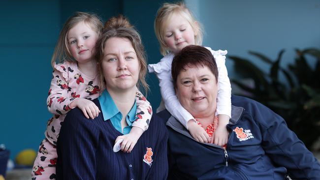 Freya Pollock with Happy Hippo Childcare owner Heather Honeyborne and children Hazel and Elsie, both 4. Picture: David Caird