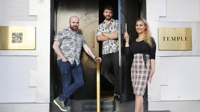 Dan Conway venue manager, Liam McQuade general manager, Celeste Bates music and entertainment curator. Temple is set to open on April 5th in Liverpool Street at a site which has been Flamingos Dance Bar along with being used by The Salvation Army in the past. Picture: Nikki Davis-Jones