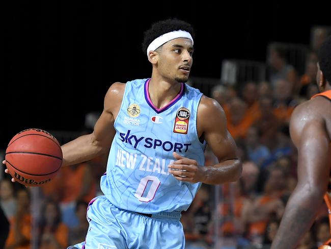 CAIRNS, AUSTRALIA - FEBRUARY 08: Tai Webster of the Breakers in action during the round four NBL match between the Cairns Taipans and the New Zealand Breakers at Cairns Pop Up Arena, on February 08, 2021, in Cairns, Australia. (Photo by Albert Perez/Getty Images)
