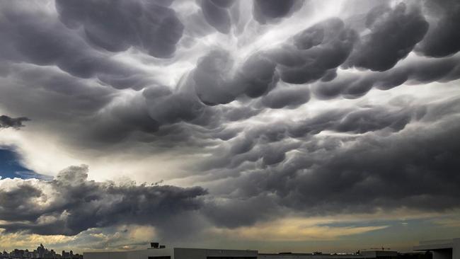 Standing on the top of his apartment building in Mascot, this gentleman was able to capture this mammatus cloud as it rolled over head. Picture: Kurt Ams