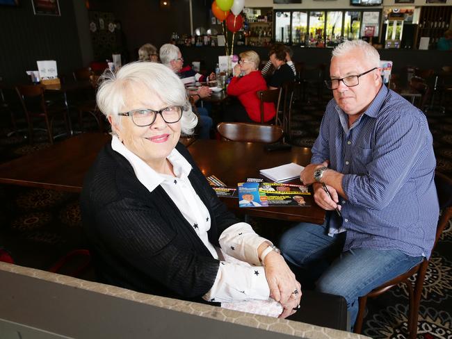 UNDECIDED: Patsy Evans with reporter Matt Condon at The Club in Caboulture. Picture: AAP Image/Claudia Baxter