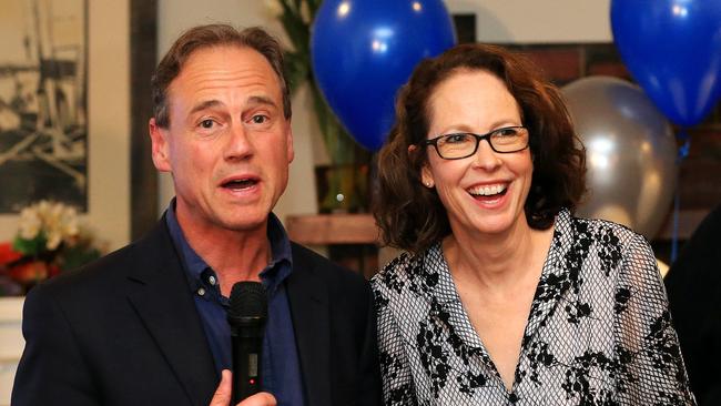 Greg Hunt and his wife Paula at an election party last year. Picture: Mark Stewart