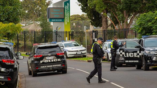 Several public order response units arrived at the school on Wednesday morning. Picture: Jason Edwards