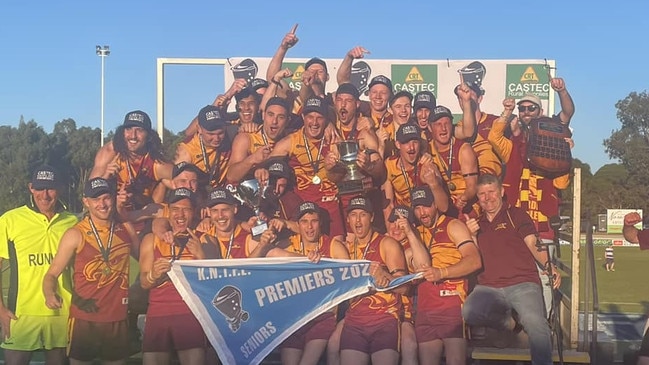 Border Districts celebrates after the 2023 KNTFL grand final. Picture: Kowree Naracoorte Tatiara Football League