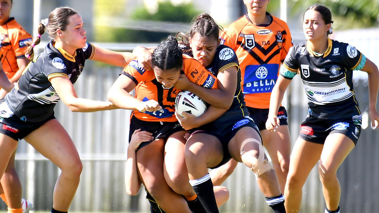 Harvey Norman under 19s girls rugby league match between Brisbane Tigers and Tweed Seagulls. Saturday February 25, 2022. Picture, John Gass