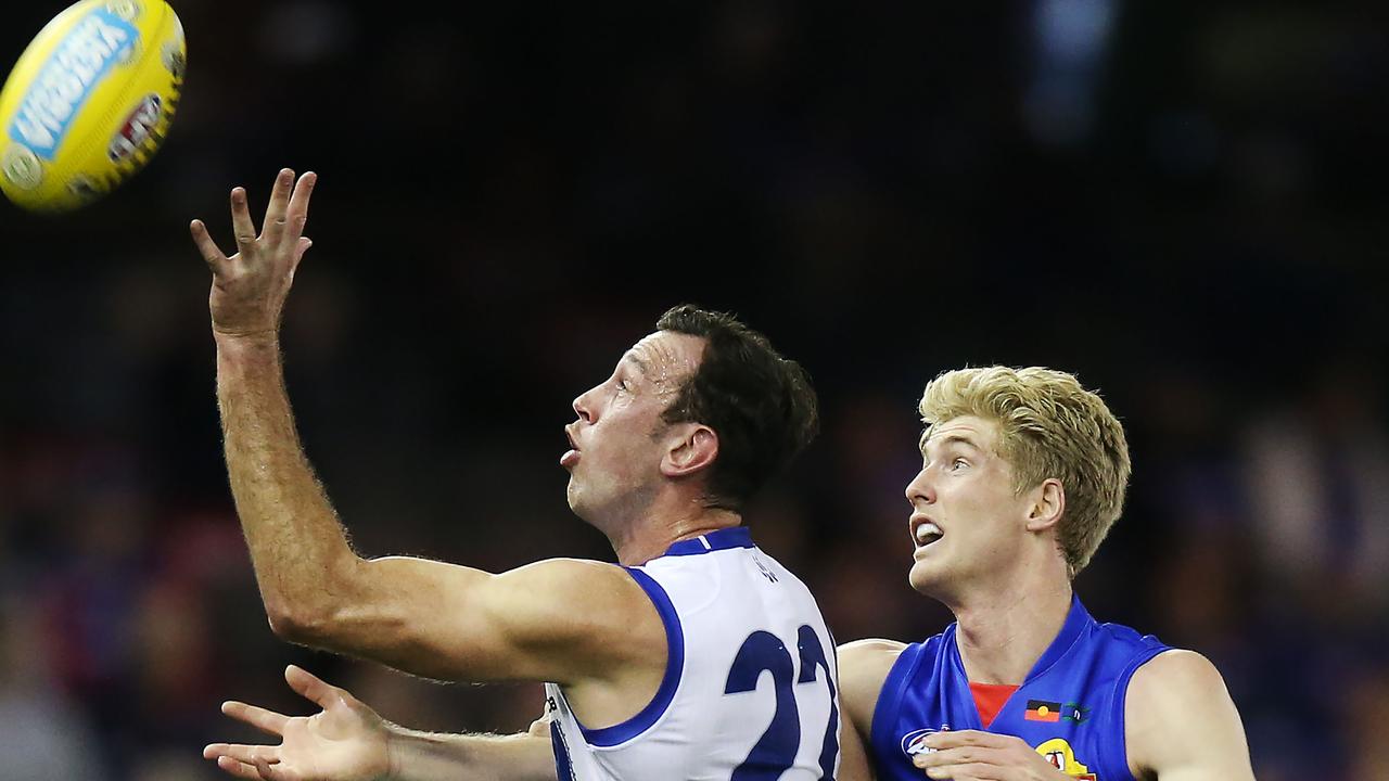 Todd Goldstein dominated the ruck duel against Tim English. Picture: Michael Dodge/Getty Images.