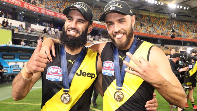 Triple premiership Tigers Bachar Houli and Shane Edwards. Picture: Michael Klein