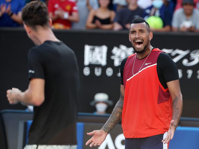 Nick Kyrgios and Thanasi Kokkinakis encouraging out of control crowds could be considered cheating. Picture: Michael Klein