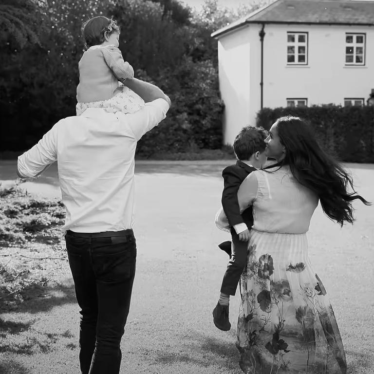 Prince Harry and Meghan Markle with their children Archie and Lili during their UK trip in June. Picture: Netflix