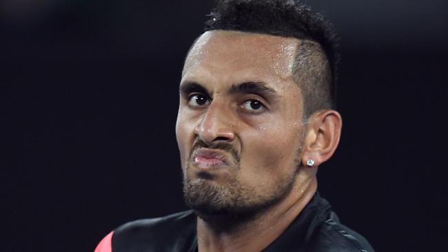 Nick Kyrgios was engaged in a running battle with his own box.