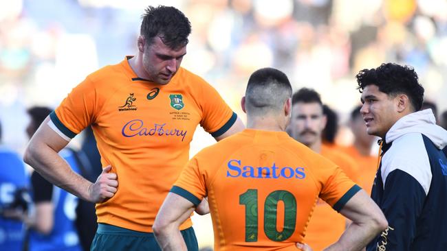 Dejected Wallabies after the Argentina loss. Picture: Getty Images