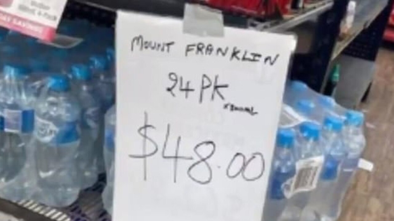 People expressed outrage at apparent price gouging, such as this $48 tag for 24 bottles of water.