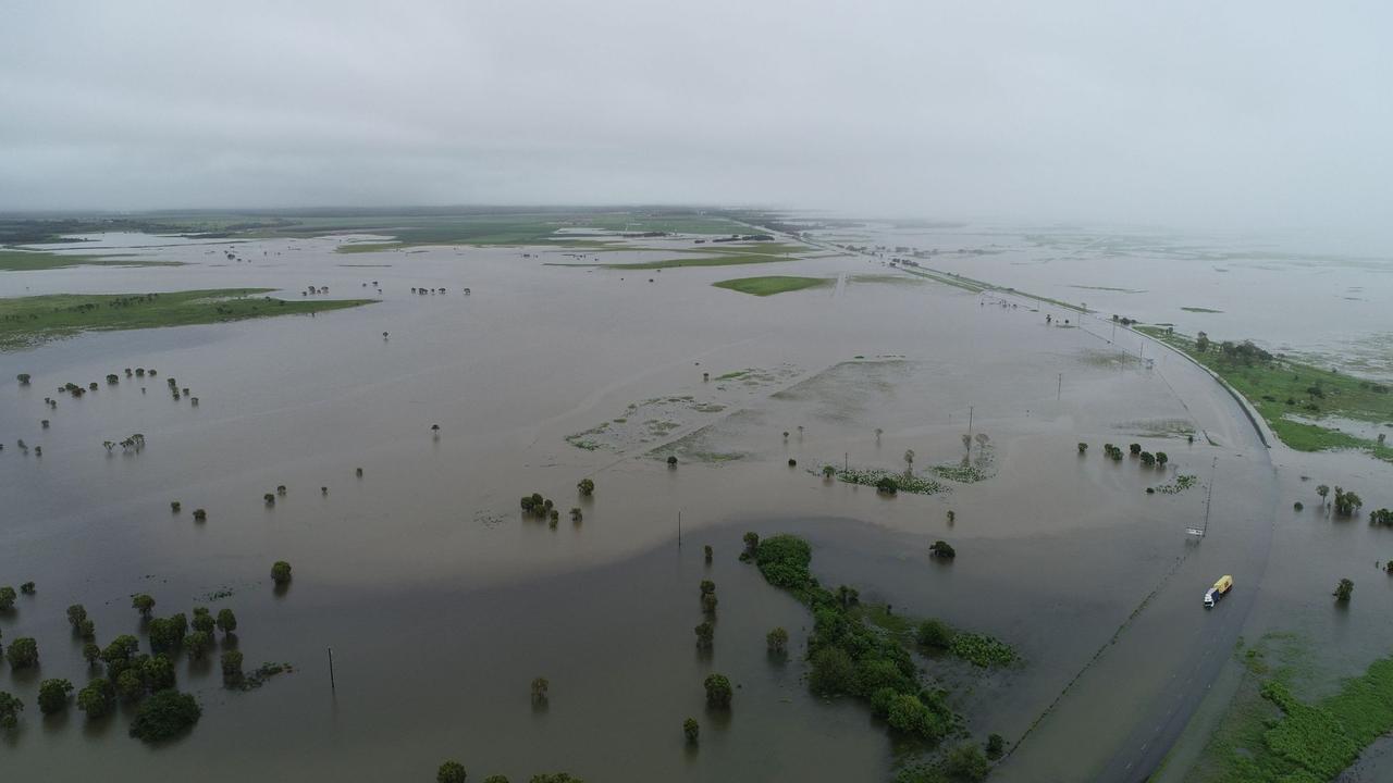 Drone images of flooding at Thompson's Creek on the Bruce Highway looking north. Photos: Robert Murolo