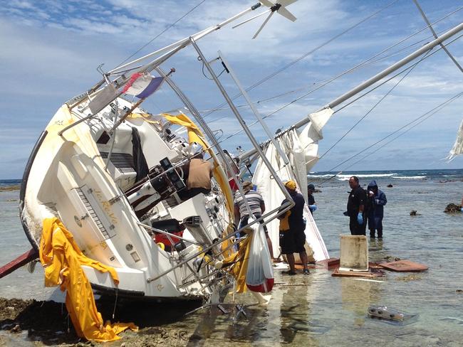 The yacht �JeReVe' that ran aground off the coast of Luatatifo island near Tonga..full of cocaine Pix supplied by the Australian Federal Police