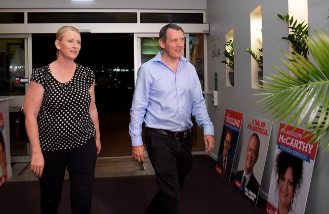 NT Treasurer Nicole Manison and Chief Minister Michael Gunner entered to Labor Party election function at the PINT Club in Marrara to cheers. The rest of the Territory are not as happy with them. Picture: Keri Megelus