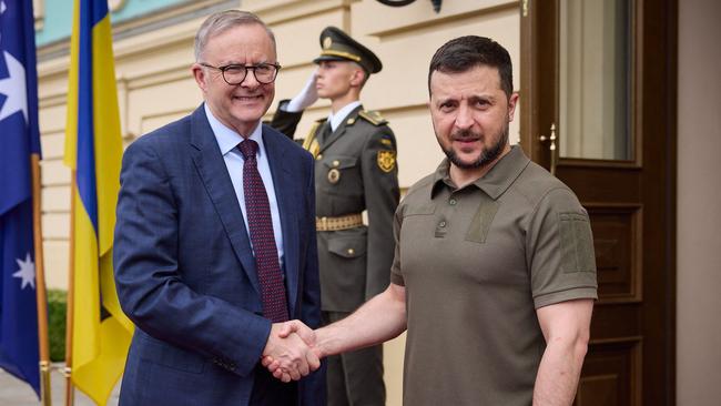 Anthony Albanese with Ukrainian President Volodymyr Zelensky in Kyiv in July 2022. Picture: AFP