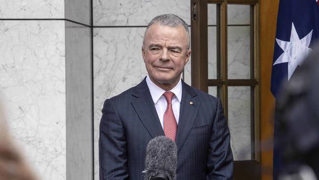 Prime Minister Scott Morrison with Brendan Nelson during a press conference at Parliament House in Canberra. Picture: NCA NewsWire/Gary Ramage