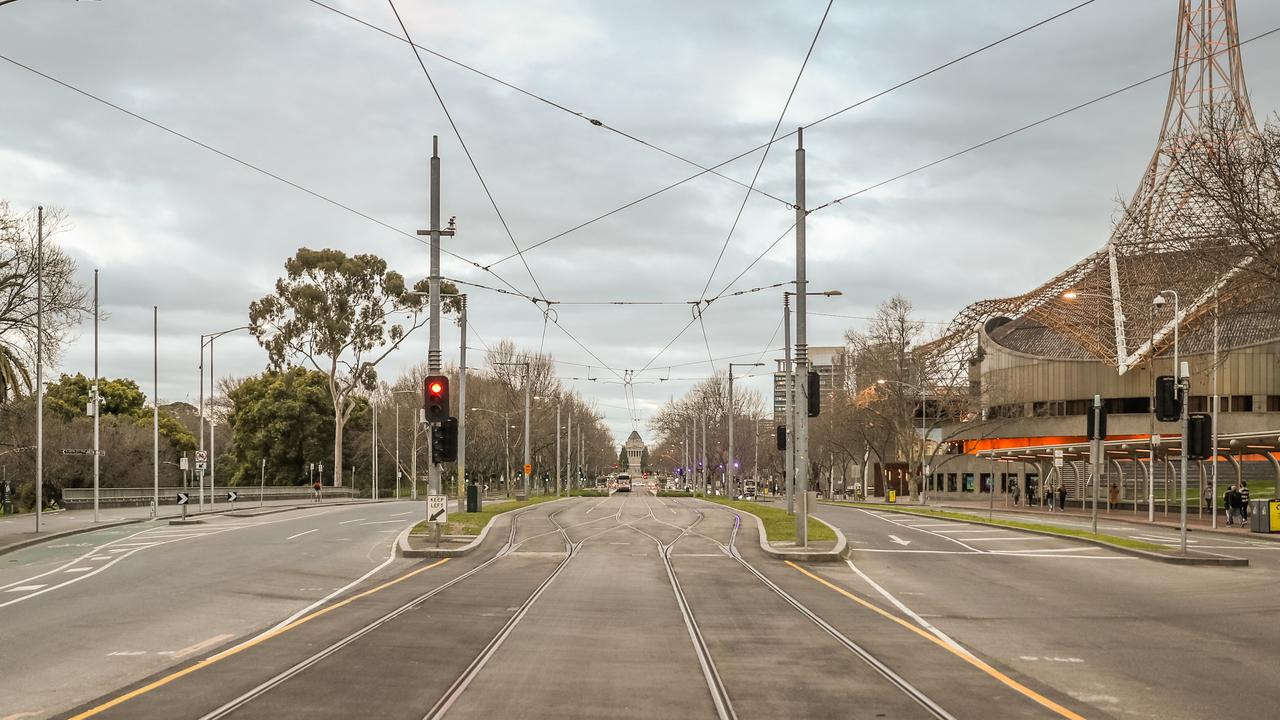 An empty St Kilda Rd on August 17, 2021. Picture: Getty Images