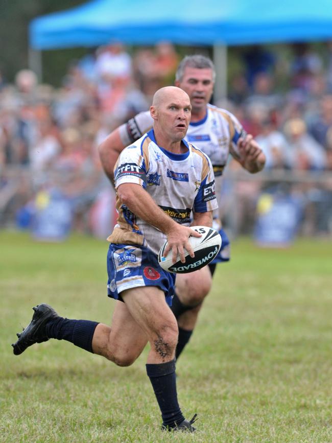 Little Alfie playing in a Men of League Allstars match against the Caloundra Sharks at Shark Park.