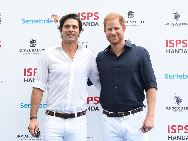 Nacho Figueras and Prince Harry during the Sentebale ISPS Handa Polo Cup in Singapore. Picture: Getty Images for Sentebale