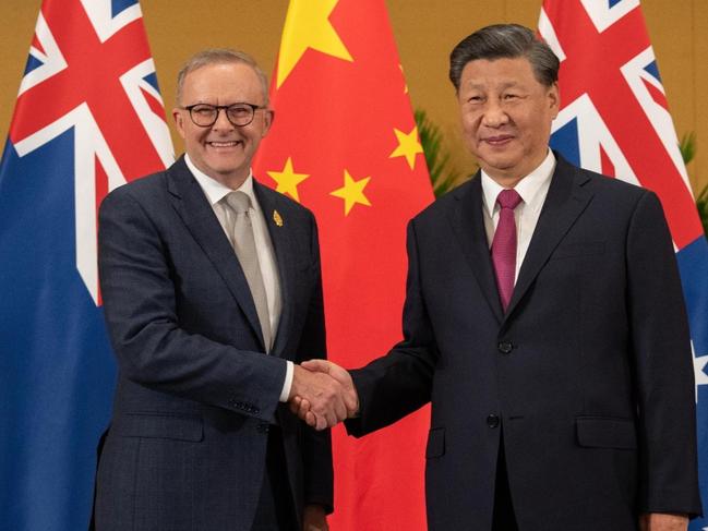 Australia's Prime Minister Anthony Albanese meets China's President Xi Jinping in a bilateral meeting during the 2022 G20 summit in Nusa Dua, Bali, Indonesia, Tuesday, November 15, 2022. Picture: Twitter