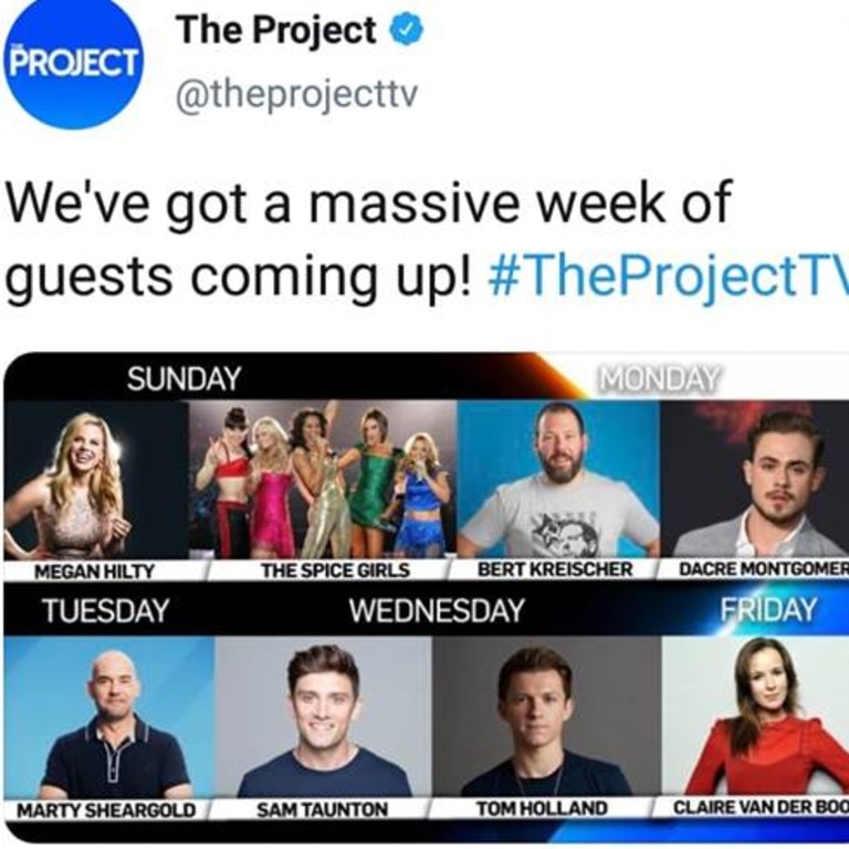 The Project's tweet teasing the Spice Girls as guests on tonight's show.