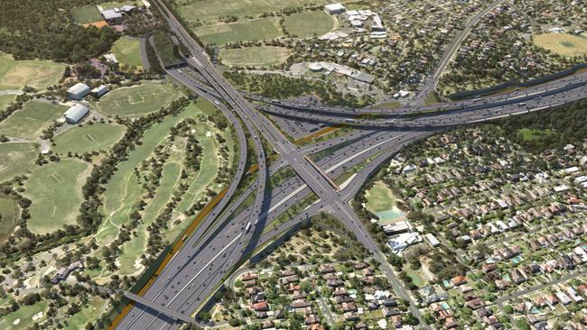 A view of the North East Link’s southern interchange in the design mock-ups.