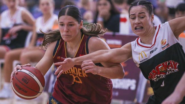 Logan Thunder V Mackay Meterorettes  at the  Basketball Queensland Club State Championships 2025.Picture: Glenn Campbell