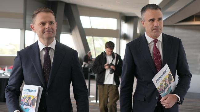 South Australia Treasurer Stephen Mullighan and Premier Peter Malinauskas arriving for Thursday’s State Budget lockup. Picture: NewsWire / Dean Martin
